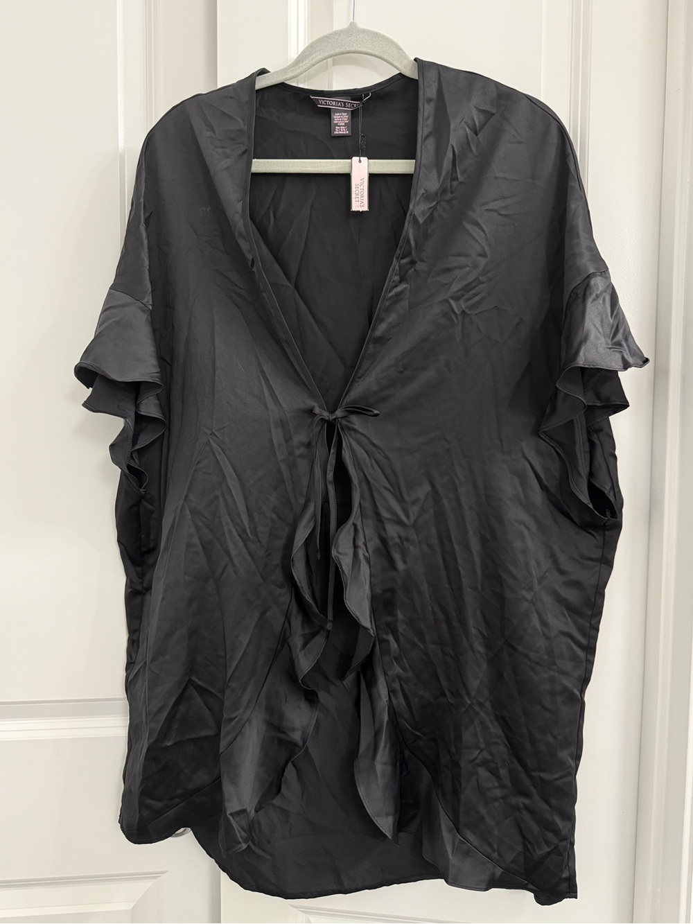 Victoria's Secret Satin Tie-Front Ruffle Sleeve Robe Kimono Comfort Romantic